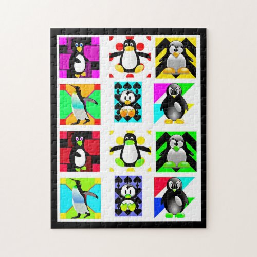 Penguin Cartoon Birds Abstract Art Collage Jigsaw Puzzle