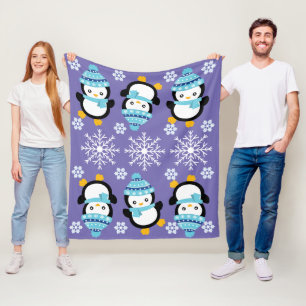 Penguin cartoon cold winter snowflake fleece blue