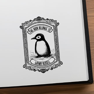 Penguin Chick Custom Name Bookplate Rubber Stamp