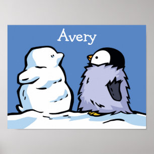 Penguin Chick Snow Poster