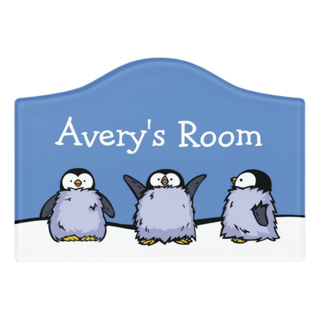 Penguin Chick Trio Kids Door Sign (Small Crest Front)