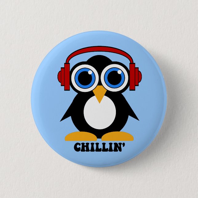 penguin chillin pinback button (Front)