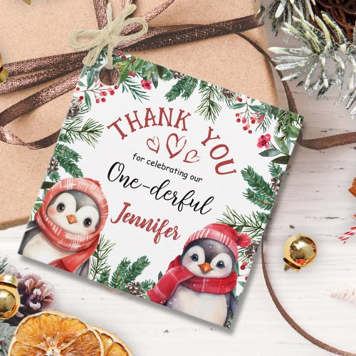 Penguin Christmas 1st Birthday Thank You Favor Favor Tags