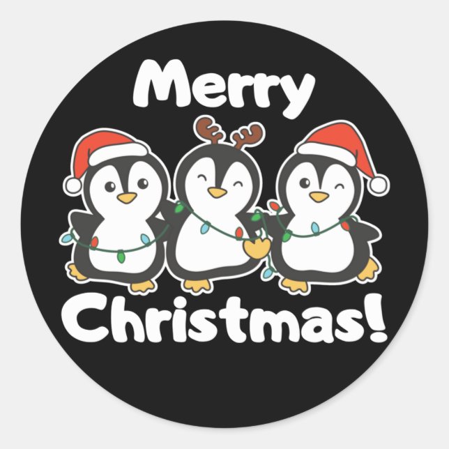 Penguin Christmas Animals Cute Penguins Classic Ro Round Sticker (Front)