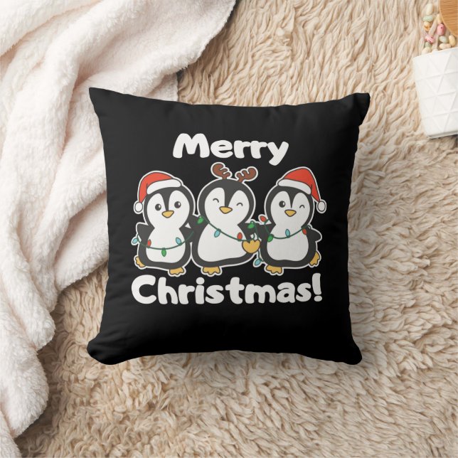 Penguin Christmas Animals Cute Penguins Throw Pillow (Blanket)