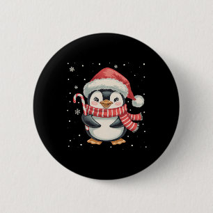 Penguin Christmas Candy Cane Santa Hat Funny Xmas Button