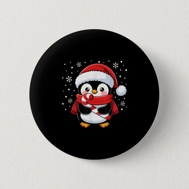 Penguin Christmas Candy Cane Winter Toddler Girl B Button (Front)
