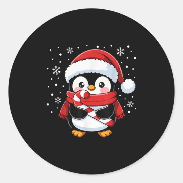 Penguin Christmas Candy Cane Winter Toddler Girl B Classic Round Sticker (Front)