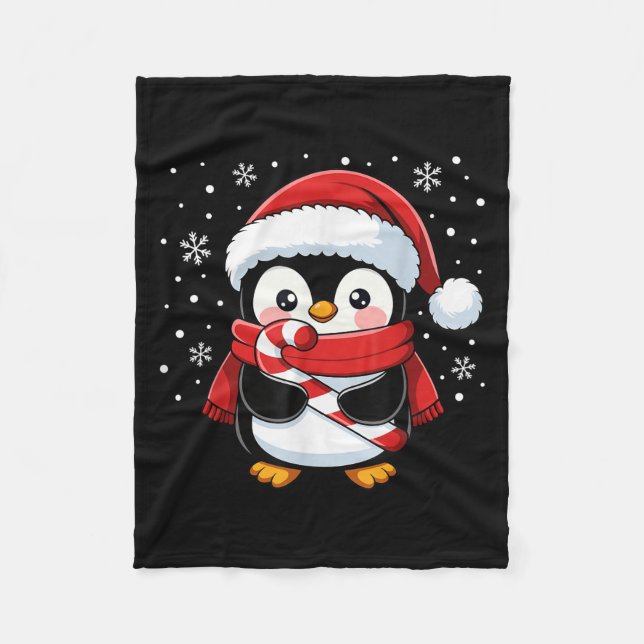 Penguin Christmas Candy Cane Winter Toddler Girl B Fleece Blanket (Front)