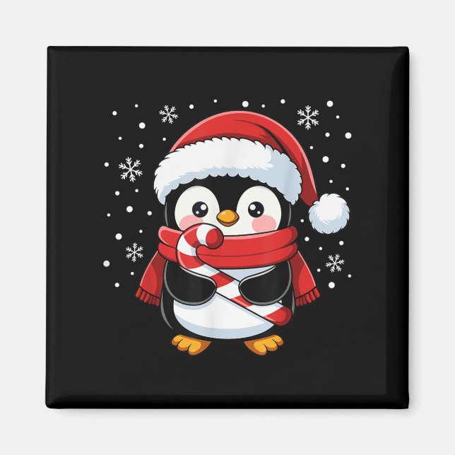 Penguin Christmas Candy Cane Winter Toddler Girl B Magnet (Front)