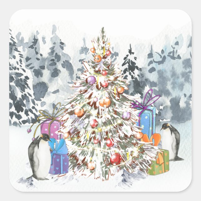 Penguin | Christmas Celebration Square Sticker (Front)