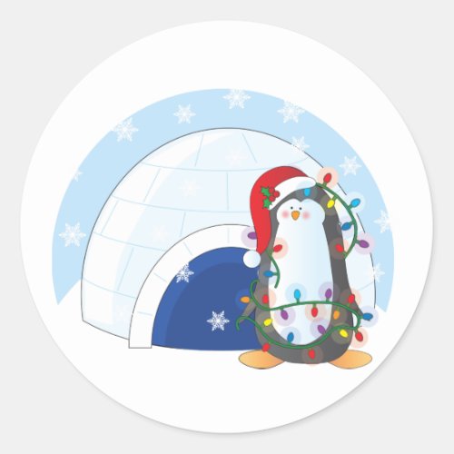 Penguin Christmas Classic Round Sticker