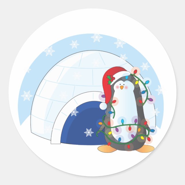 Penguin Christmas Classic Round Sticker (Front)