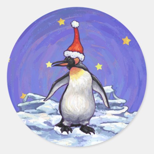 Penguin Christmas Classic Round Sticker