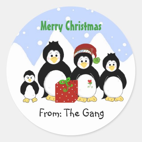 Penguin Christmas From All Of Us Classic Round Sticker