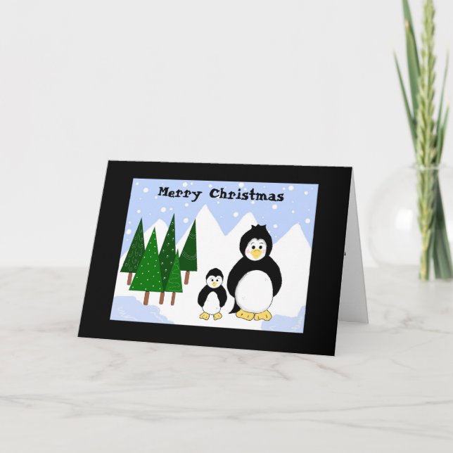 Penguin Christmas Greetings Holiday Card (Front)