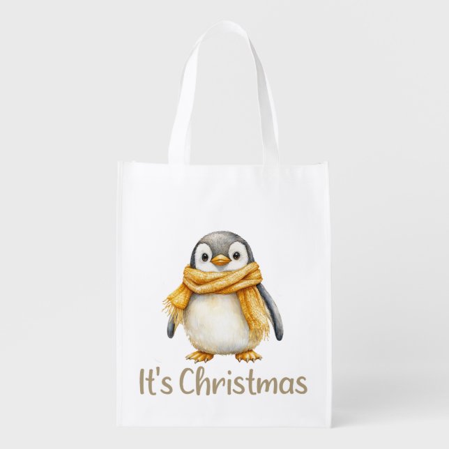 Penguin Christmas  Grocery Bag (Front)