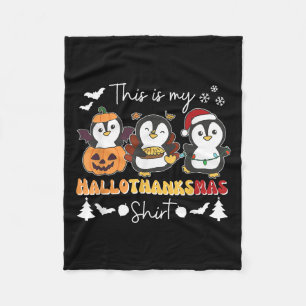 Penguin Christmas Halloween This Is My Hallothanks Fleece Blanket