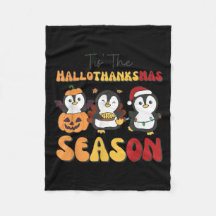 Penguin Christmas Halloween Tis' The Hallothanksma Fleece Blanket