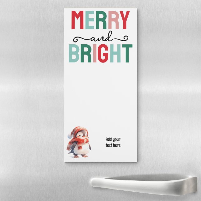 Penguin Christmas merry and bright personalize Magnetic Notepad (In Situ)