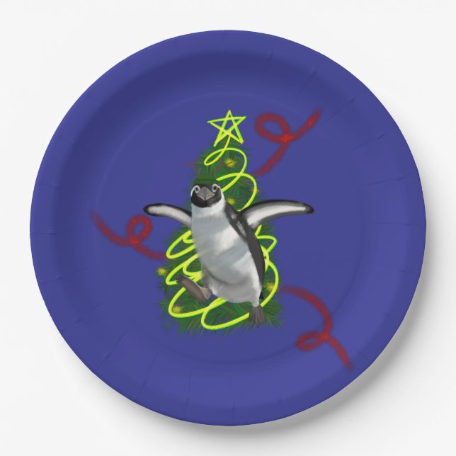 Penguin Christmas Paper Plates (Front)