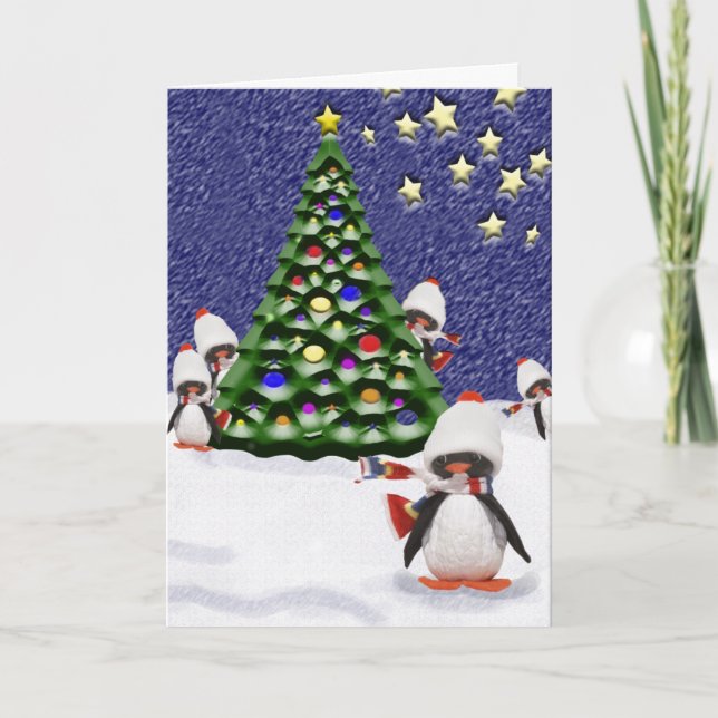 Penguin Christmas Paradise Art Custom Holiday Card (Front)