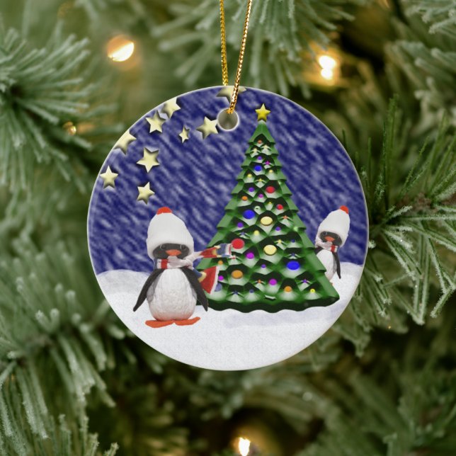 Penguin Christmas Paradise Ceramic Ornament (Tree)