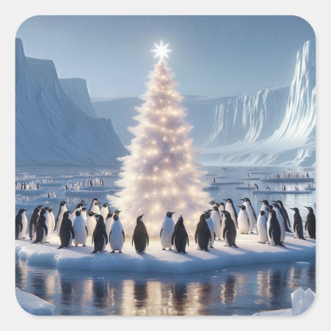 Penguin Christmas Party Square Sticker (Front)