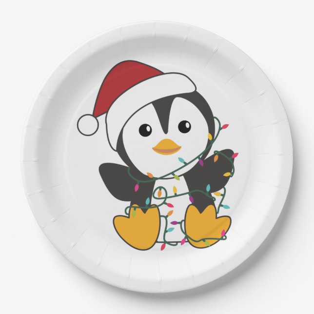 Penguin Christmas Snow Winter Animals Penguins Adu Paper Plates (Front)