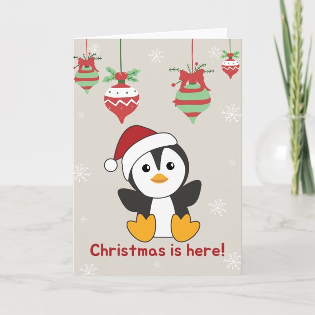 Penguin Christmas Snow Winter Animals Penguins Hol Holiday Card (Front)
