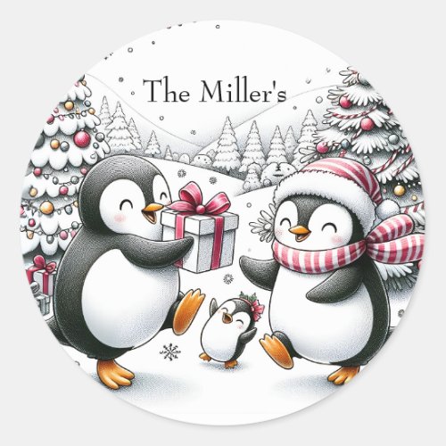 Penguin Christmas Sticker Personalized