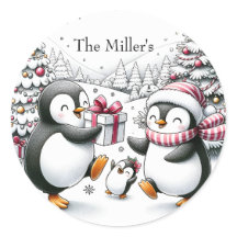 Penguin Christmas Sticker Personalized