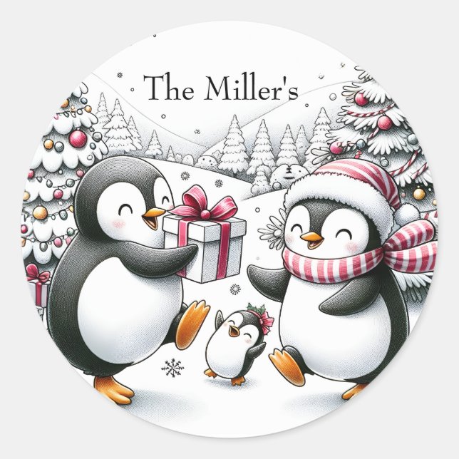 Penguin Christmas Sticker Personalized (Front)