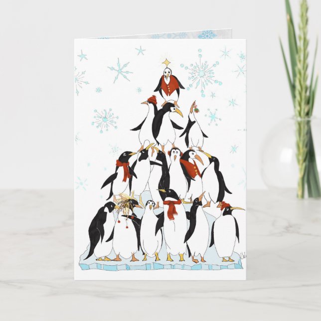 Penguin Christmas Tree Fun Holiday Cartoon (Front)