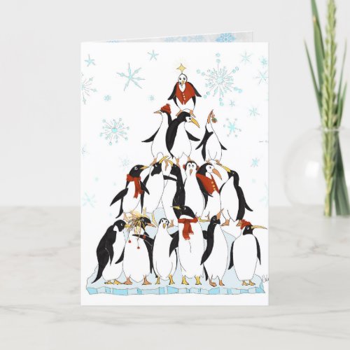 Penguin Christmas Tree Fun Holiday Cartoon