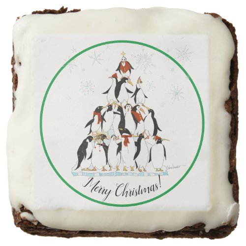 Penguin Christmas Tree Fun Holiday Cartoon Brownie