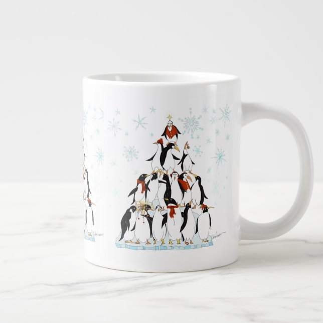 Penguin Christmas Tree Fun Holiday Cartoon Giant Coffee Mug (Right)