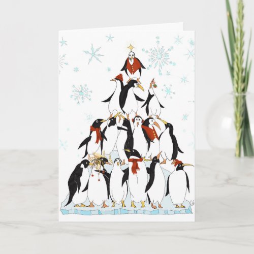 Penguin Christmas Tree Fun Holiday Cartoon Invitation