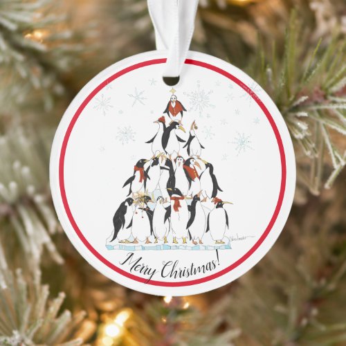 Penguin Christmas Tree Fun Holiday Cartoon Ornament