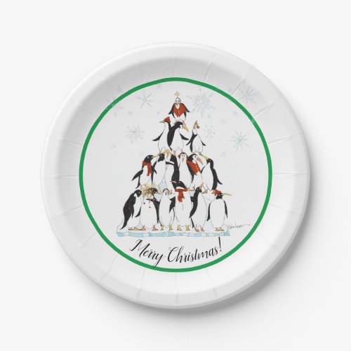 Penguin Christmas Tree Fun Holiday Cartoon Paper Plates