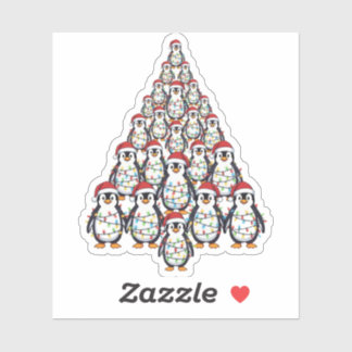 Penguin Christmas Tree Santa Hat Christmas Lights Sticker