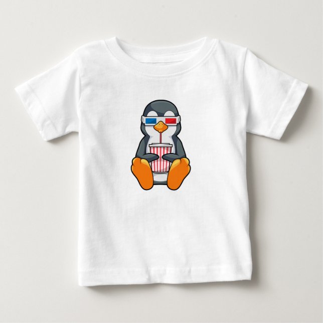 Penguin Cinema Glasses Drinking cup Baby T-Shirt (Front)