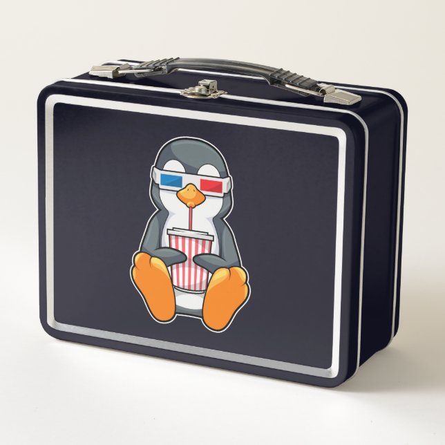 Penguin Cinema Glasses Drinking cup Metal Lunch Box (Front)