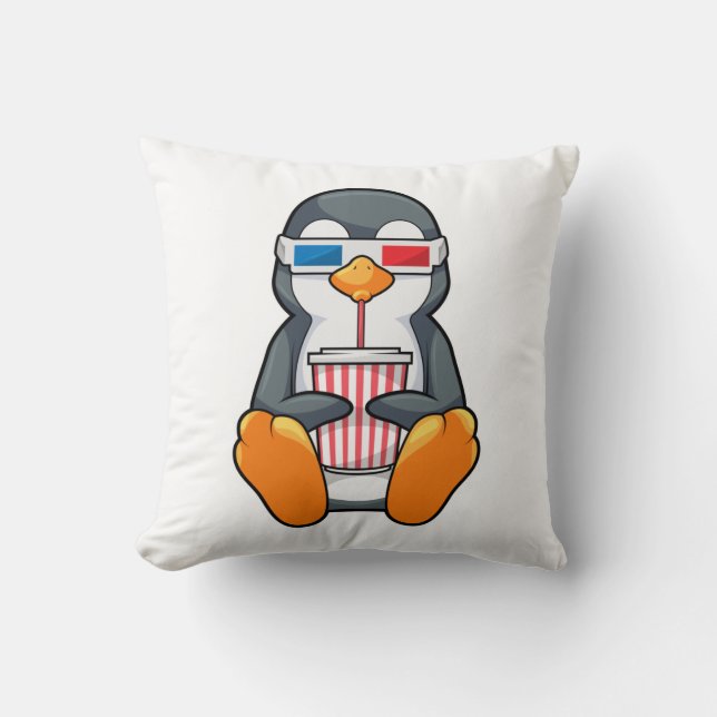 Penguin Cinema Glasses Drinking cup Throw Pillow (Front)