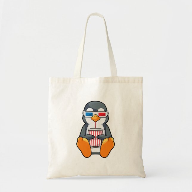 Penguin Cinema Glasses Drinking cup Tote Bag (Front)