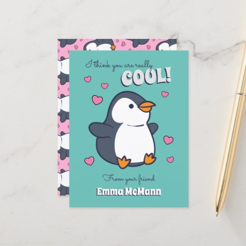 Penguin Classroom Valentine Cute Kids Card
