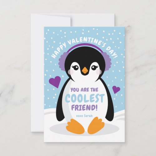 Penguin Classroom Valentines Day Card for Kids