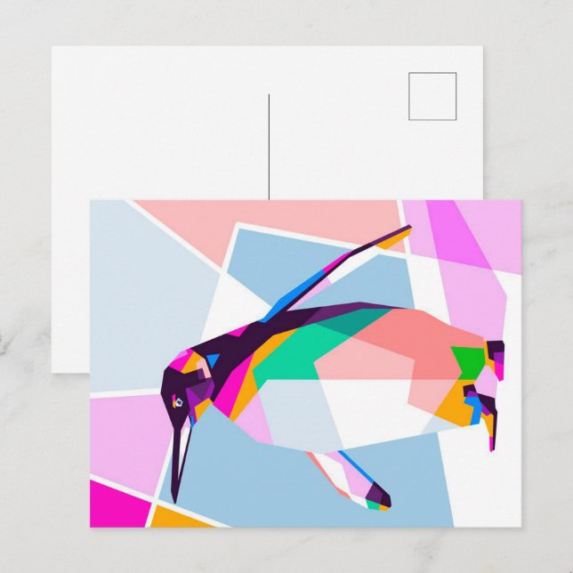 Penguin Color Geometric | Art Gift Announcement Postcard (Front/Back)