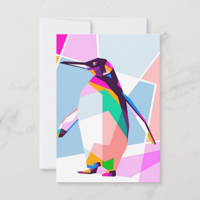 Penguin Color Geometric | Art Gift RSVP Card (Front)