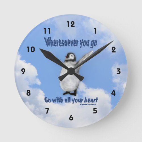 Penguin Confucius Attitude Quote Inspirational  Round Clock